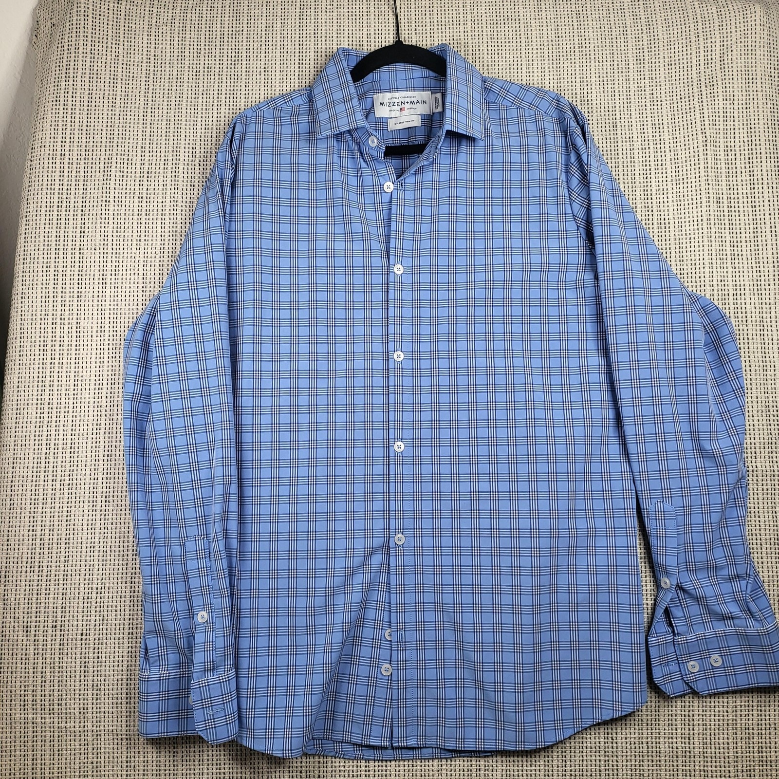 Mizzen Main Shirt Mens Xl Trim Fit Leeward Collection Stretch Plaid Usa Made